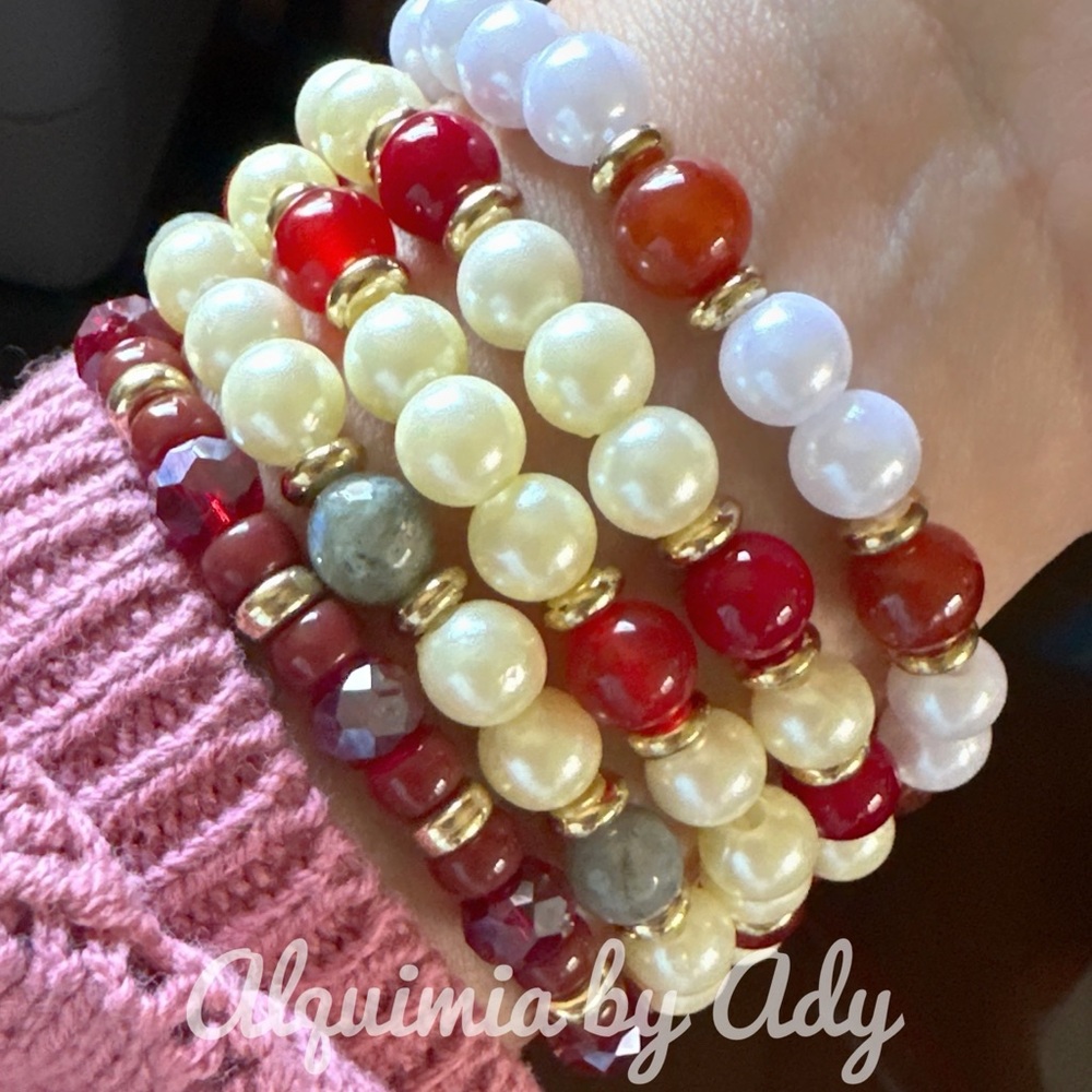 Alquimia silver western red mountain jasper hand crafted beaded bracelet - Picture 2 of 3